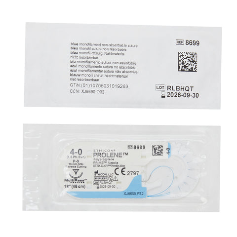 Nonabsorbable Suture with Needle Prolene™ Polypropylene P-3 3/8 Circle Precision Reverse Cutting Needle Size 4-0 Monofilament #8699G
