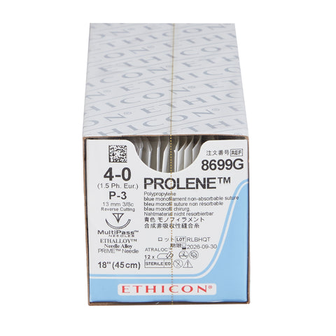 Nonabsorbable Suture with Needle Prolene™ Polypropylene P-3 3/8 Circle Precision Reverse Cutting Needle Size 4-0 Monofilament #8699G