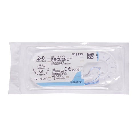 Nonabsorbable Suture with Needle Prolene™ Polypropylene SH 1/2 Circle Taper Point Needle Size 2-0 Monofilament #8833H