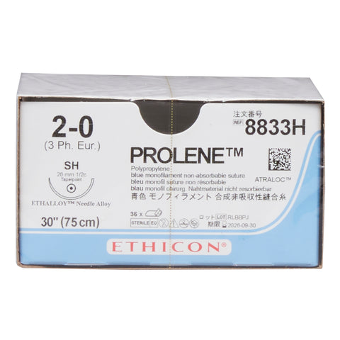 Nonabsorbable Suture with Needle Prolene™ Polypropylene SH 1/2 Circle Taper Point Needle Size 2-0 Monofilament #8833H
