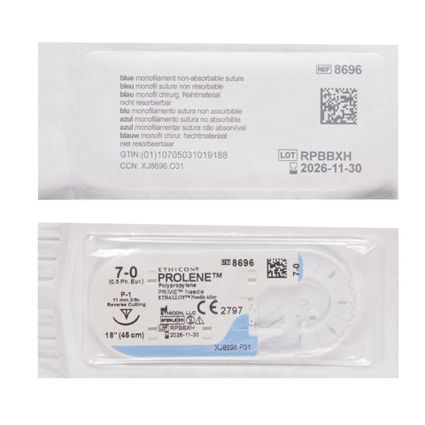Nonabsorbable Suture with Needle Prolene™ Polypropylene P-1 3/8 Circle Precision Reverse Cutting Needle Size 7-0 Monofilament #8696G