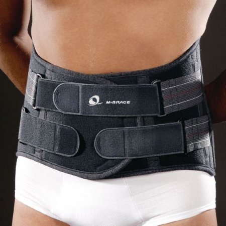 Back Brace M-Brace #584 M-Spine Large Hook and Loop Strap Closure 33-1/2 to 43-1/2 Inch Pelvic Circumference 10-1/2 Inch Back Height to 6-3/4 Inch Front Height Adult