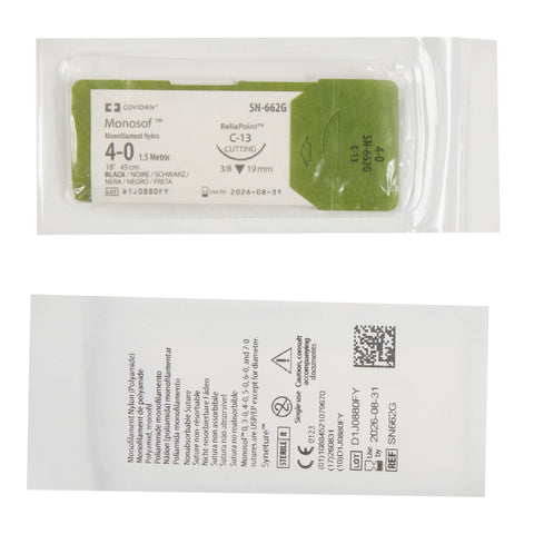 Nonabsorbable Suture with Needle Monosof™ Nylon C-13 3/8 Circle Reverse Cutting Needle Size 4-0 Monofilament #SN-662G