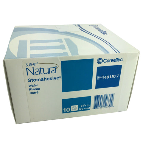 ConvaTec Ostomy Barrier Sur-Fit Natura® Trim to Fit 401577, Standard Wear Stomahesive® Without Tape 70 mm Flange Sur-Fit Natura® System Hydrocolloid 1-7/8 to 2-1/2 Inch Opening 5 X 5 Inch