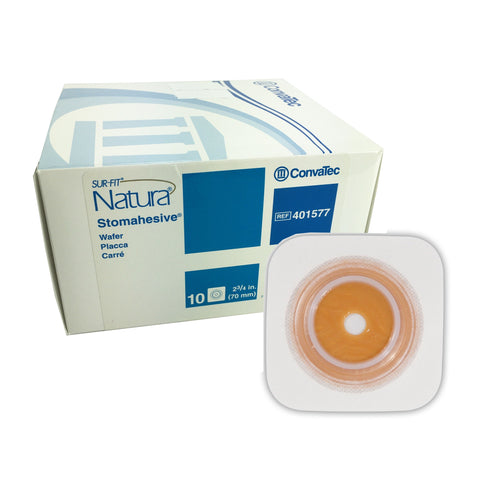 ConvaTec Ostomy Barrier Sur-Fit Natura® Trim to Fit 401577, Standard Wear Stomahesive® Without Tape 70 mm Flange Sur-Fit Natura® System Hydrocolloid 1-7/8 to 2-1/2 Inch Opening 5 X 5 Inch