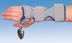 Wrist Drop Orthosis with Utensil Holder Deluxe Plastic / Foam Left Hand Blue / Gray Large 3-1/2 to 4 Inch Palm Width