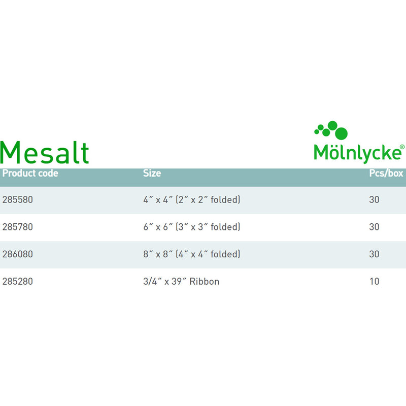 Molnlycke Sodium Chloride Impregnated Dressing Mesalt® Square 6 X 6 Inch / 3 X 3 Inch Folded Sterile #285780
