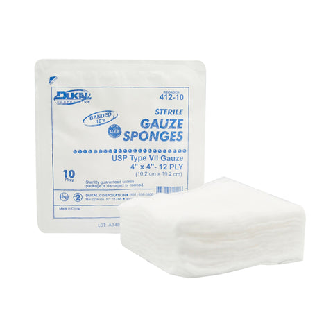 USP Type VII Gauze Sponge Dukal™ Cotton 12-Ply 4 X 4 Inch Square Sterile