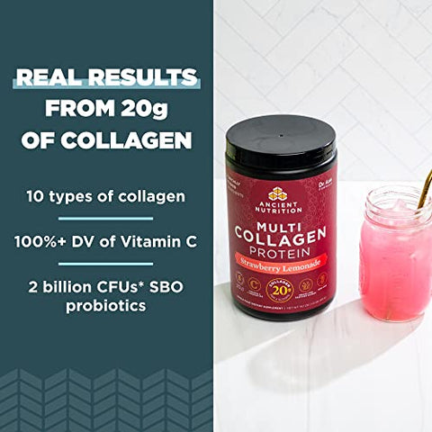 Collagen Powder Protein with Vitamin C and Probiotics by Ancient Nutrition, Multi Collagen Protein, Unflavored, 24 Servings, Hydrolyzed Collagen Peptides Supports Skin and Nails, Gut Health, 8.6oz