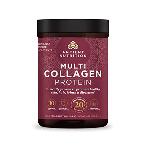 Collagen Powder Protein with Vitamin C and Probiotics by Ancient Nutrition, Multi Collagen Protein, Unflavored, 24 Servings, Hydrolyzed Collagen Peptides Supports Skin and Nails, Gut Health, 8.6oz