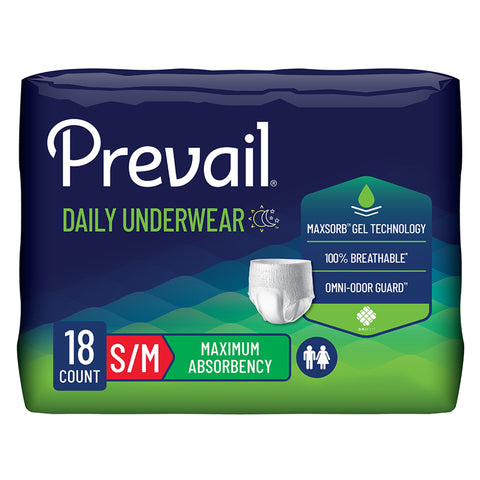 Absorbent Underwear Prevail® Daily Underwear Maximum Pull On with Tear Away Seams Adult Small / Medium Unisex Disposable Heavy Absorbency #PVS-512
