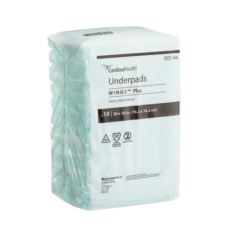 Disposable Underpad Wings™ Plus 30 X 30 Inch Fluff / Polymer Heavy Absorbency #948