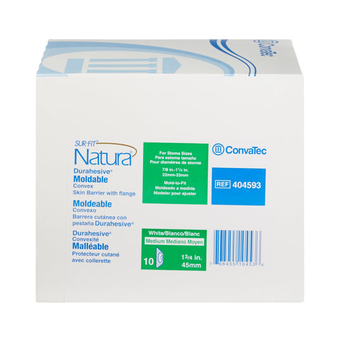 ConvaTec Ostomy Barrier Sur-Fit Natura® Durahesive® Moldable 404593, Extended Wear Acrylic Tape 45 mm Flange Sur-Fit Natura® System Hydrocolloid 7/8 to 1-1/4 Inch Opening 4-1/2 X 4-1/2 Inch