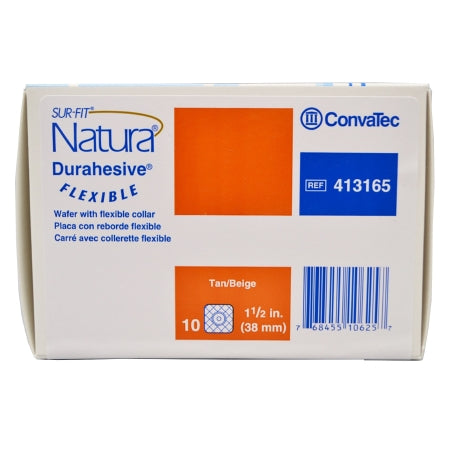 ConvaTec Ostomy Barrier Sur-Fit Natura® Durahesive® Trim to Fit 413165, Extended Wear Adhesive Tape Borders 38 mm Flange Sur-Fit® Natura® System 4 X 4 Inch
