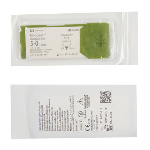 Nonabsorbable Suture with Needle Monosof™ Nylon P-13 3/8 Circle Precision Reverse Cutting Needle Size 5-0 Monofilament #SN-5698G
