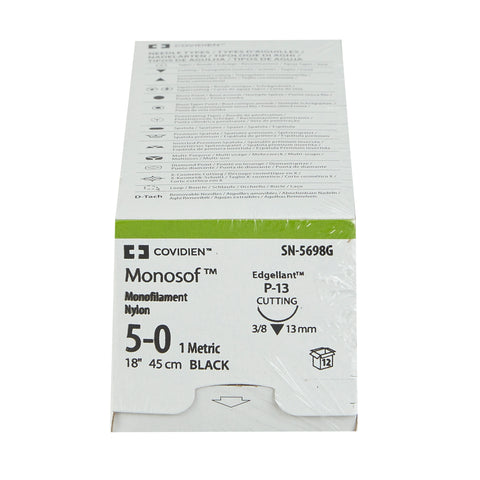 Nonabsorbable Suture with Needle Monosof™ Nylon P-13 3/8 Circle Precision Reverse Cutting Needle Size 5-0 Monofilament #SN-5698G