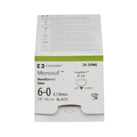Nonabsorbable Suture with Needle Monosof™ Nylon P-13 3/8 Circle Precision Reverse Cutting Needle Size 6-0 Monofilament #SN-5696G