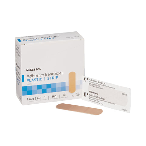 Adhesive Strip Plastic Rectangle Pink/Tan Sterile
