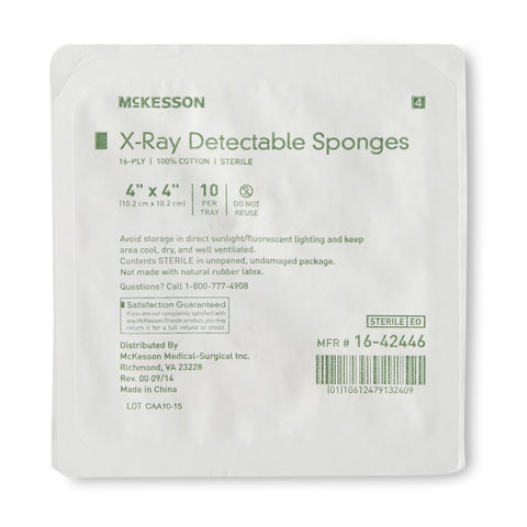 X-Ray Detectable Gauze Sponge Cotton 16-Ply 4 X 4 Inch Square Sterile