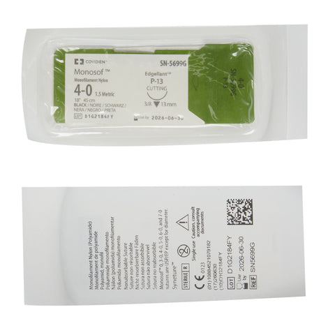 Nonabsorbable Suture with Needle Monosof™ Nylon P-13 3/8 Circle Precision Reverse Cutting Needle Size 4-0 Monofilament #SN-5699G