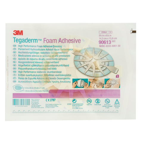 Solventum Corporation Foam Dressing 3M™ Tegaderm™ High Performance 5-5/8 X 6-1/8 Inch With Border Film Backing Acrylic Adhesive Oval Sterile #90613