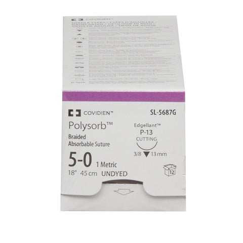 Absorbable Suture with Needle Polysorb™ Polyester P-13 3/8 Circle Precision Reverse Cutting Needle Size 5-0 Braided #SL-5687G
