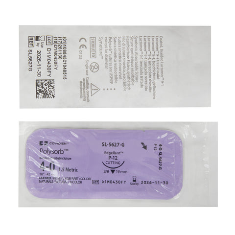 Absorbable Suture with Needle Polysorb™ Polyester P-12 3/8 Circle Precision Reverse Cutting Needle Size 4-0 Braided #SL-5627-G