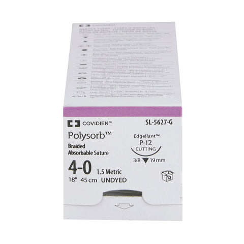 Absorbable Suture with Needle Polysorb™ Polyester P-12 3/8 Circle Precision Reverse Cutting Needle Size 4-0 Braided #SL-5627-G