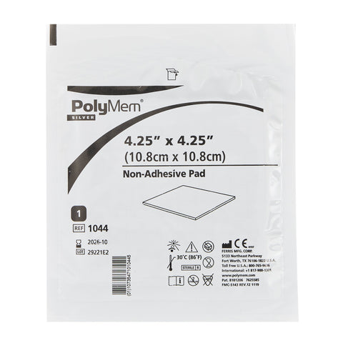 Ferris Manufacturing Silver Foam Dressing PolyMem® Silver 4-1/4 X 4-1/4 Inch Square Sterile #1044