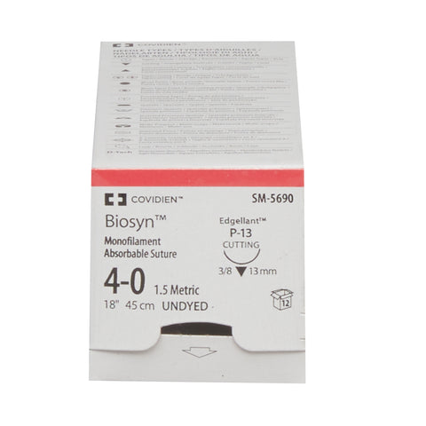 Absorbable Suture with Needle Biosyn™ Polyester P-13 3/8 Circle Precision Reverse Cutting Needle Size 4-0 Monofilament #SM-5690