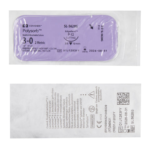 Absorbable Suture with Needle Polysorb™ Polyester P-12 3/8 Circle Precision Reverse Cutting Needle Size 3-0 Braided #SL-5628G