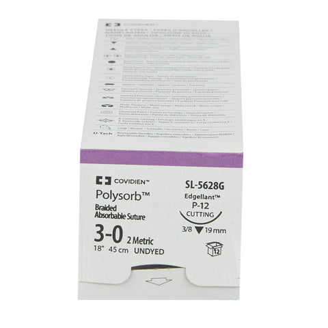 Absorbable Suture with Needle Polysorb™ Polyester P-12 3/8 Circle Precision Reverse Cutting Needle Size 3-0 Braided #SL-5628G
