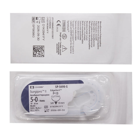 Nonabsorbable Suture with Needle Surgipro™ Polypropylene P-13 3/8 Circle Precision Reverse Cutting Needle Size 5-0 Monofilament #SP-5698-G