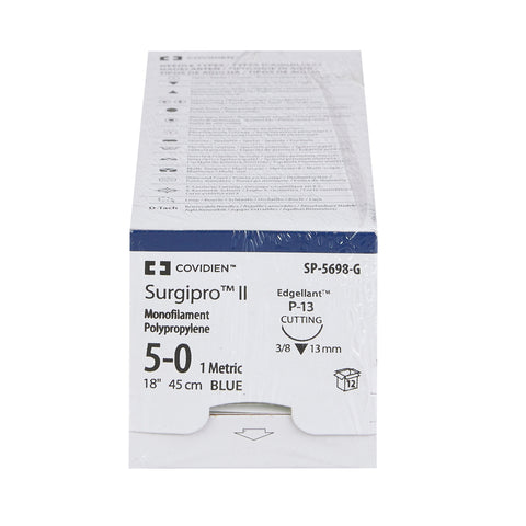Nonabsorbable Suture with Needle Surgipro™ Polypropylene P-13 3/8 Circle Precision Reverse Cutting Needle Size 5-0 Monofilament #SP-5698-G