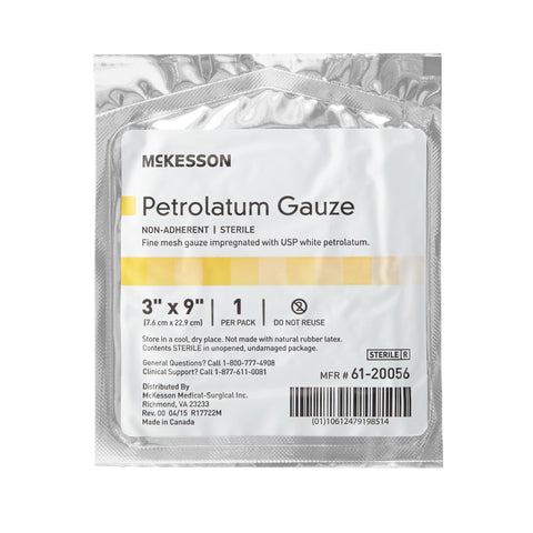 McKesson Petrolatum Impregnated Dressing Rectangle 3 X 9 Inch Sterile #61-20056