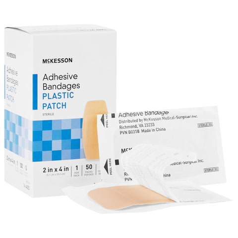 Adhesive Strip Plastic Rectangle Pink/Tan Sterile