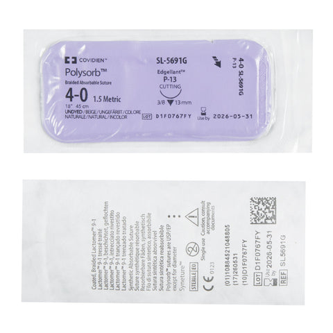 Absorbable Suture with Needle Polysorb™ Polyester P-13 3/8 Circle Precision Reverse Cutting Needle Size 4-0 Braided #SL-5691G