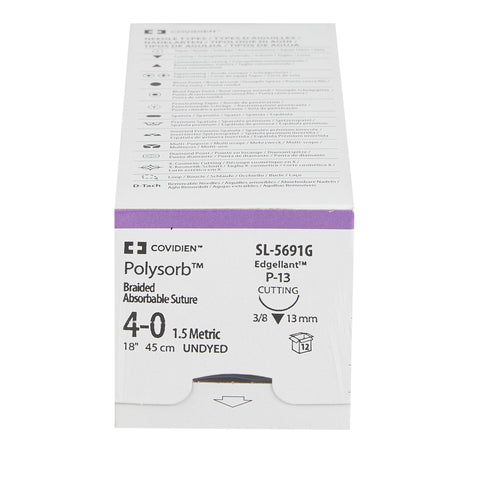 Absorbable Suture with Needle Polysorb™ Polyester P-13 3/8 Circle Precision Reverse Cutting Needle Size 4-0 Braided #SL-5691G