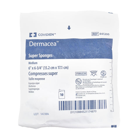 USP Type VII Gauze Sponge Dermacea™ Woven Gauze 12-Ply 6 X 6-3/4 Inch Rectangle Sterile #441200