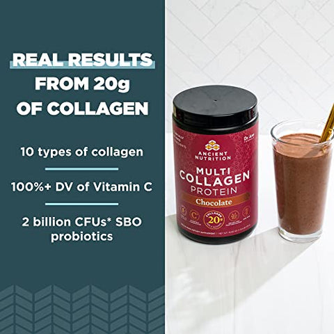 Collagen Powder Protein with Vitamin C and Probiotics by Ancient Nutrition, Multi Collagen Protein, Unflavored, 24 Servings, Hydrolyzed Collagen Peptides Supports Skin and Nails, Gut Health, 8.6oz