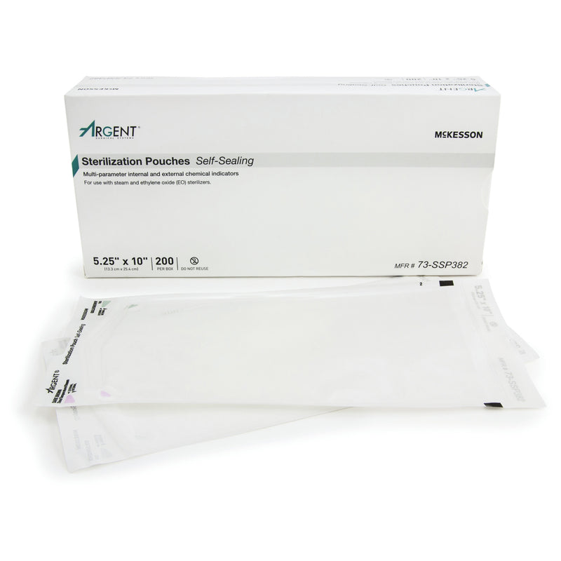 Sterilization Pouch McKesson Argent™ Sure-Check® Ethylene Oxide (EO) Gas / Steam 5-1/4 X 10 Inch Transparent / Blue Self Seal Paper / Film #73-SSP382