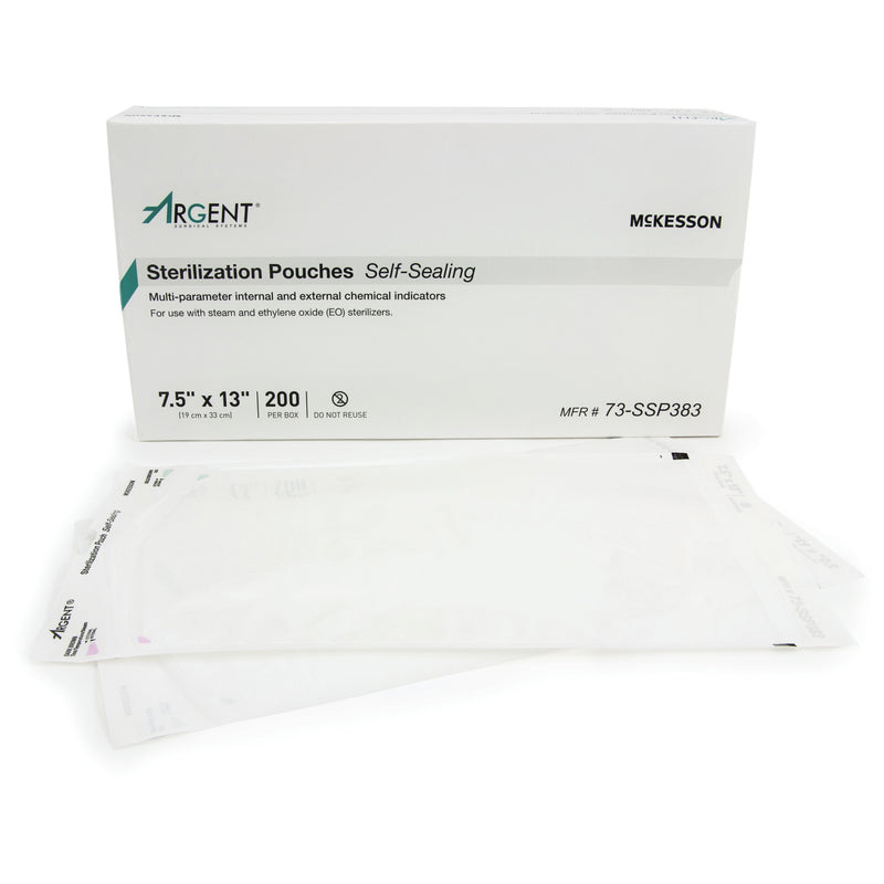 Sterilization Pouch McKesson Argent™ Sure-Check® Ethylene Oxide (EO) Gas / Steam 7-1/2 X 13 Inch Transparent / Blue Self Seal Paper / Film #73-SSP383
