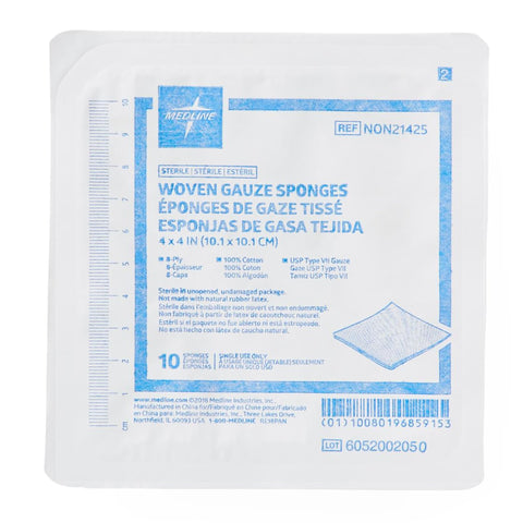 Medline USP Type VII Gauze Sponge Cotton 16-Ply 4 X 4 Inch Square Sterile