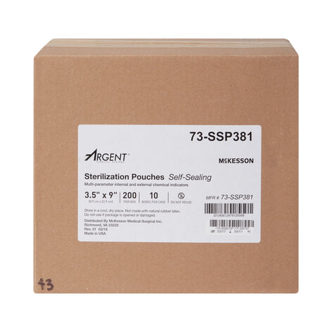 Sterilization Pouch McKesson Argent™ Sure-Check® Ethylene Oxide (EO) Gas / Steam 3-1/2 X 9 Inch Transparent / Blue Self Seal Paper / Film #73-SSP381