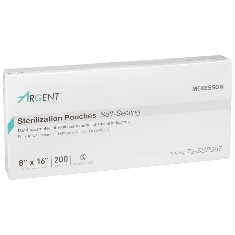 Sterilization Pouch McKesson Argent™ Sure-Check® Ethylene Oxide (EO) Gas / Steam 8 X 16 Inch Transparent / Blue Self Seal Paper / Film #73-SSP387