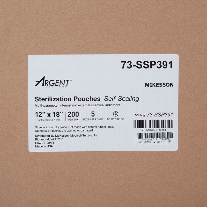 Sterilization Pouch McKesson Argent™ Sure-Check® Ethylene Oxide (EO) Gas / Steam 12 X 18 Inch Transparent / Blue Self Seal Paper / Film #73-SSP391