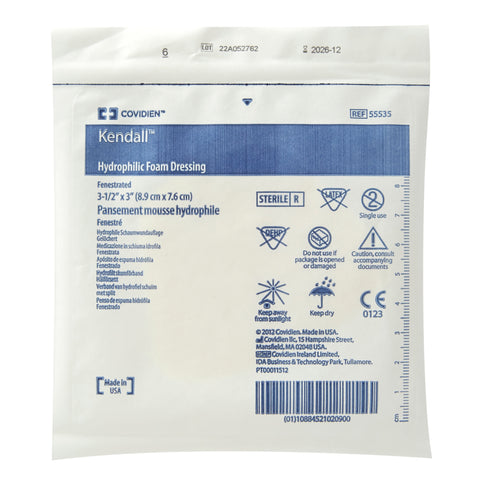 Cardinal Foam Dressing Kendall™ 3-1/2 X 3 Inch Without Border Without Film Backing Nonadhesive Fenestrated Rectangle Sterile #55535