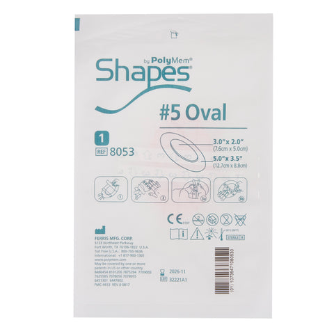 Ferris Manufacturing Foam Dressing PolyMem® Shapes® 3-1/2 X 5 Inch With Border Film Backing Adhesive Oval Sterile #8053