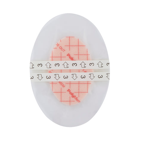 Ferris Manufacturing Foam Dressing PolyMem® Shapes® 3-1/2 X 5 Inch With Border Film Backing Adhesive Oval Sterile #8053
