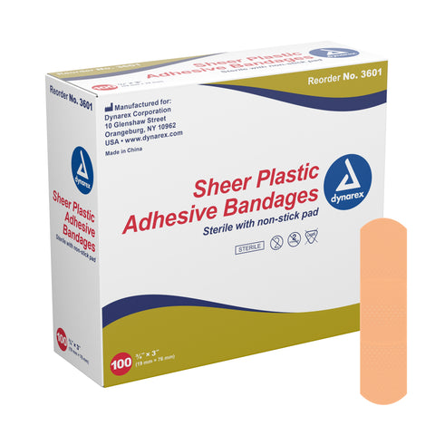 Adhesive Strip Dynarex Plastic Rectangle Sheer Sterile